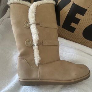 Arizona Tan Faux-Suede Winter Boots with Faux-Fur Trim